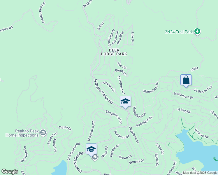 map of restaurants, bars, coffee shops, grocery stores, and more near 1220 Klondike Drive in Lake Arrowhead