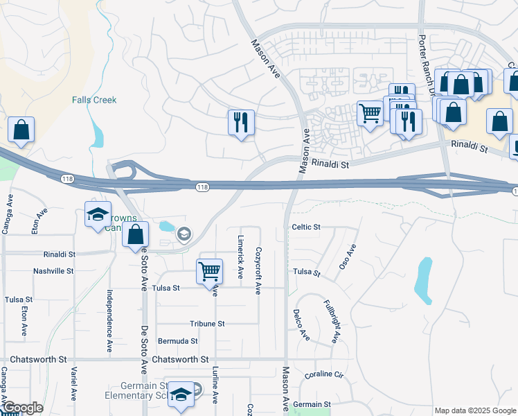 map of restaurants, bars, coffee shops, grocery stores, and more near 20568 Edgewood Court in Los Angeles