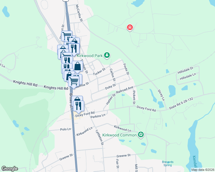 map of restaurants, bars, coffee shops, grocery stores, and more near 210 Doby Street in Camden