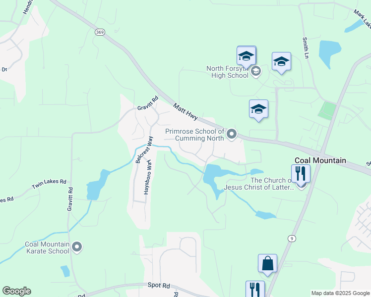 map of restaurants, bars, coffee shops, grocery stores, and more near 4030 Amberhill Circle in Cumming