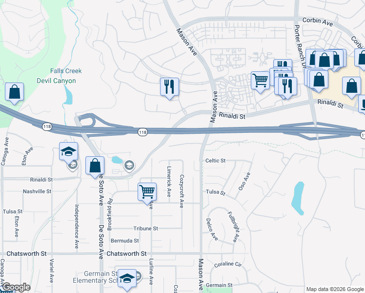 map of restaurants, bars, coffee shops, grocery stores, and more near 11045 Sunnybrae Avenue in Los Angeles