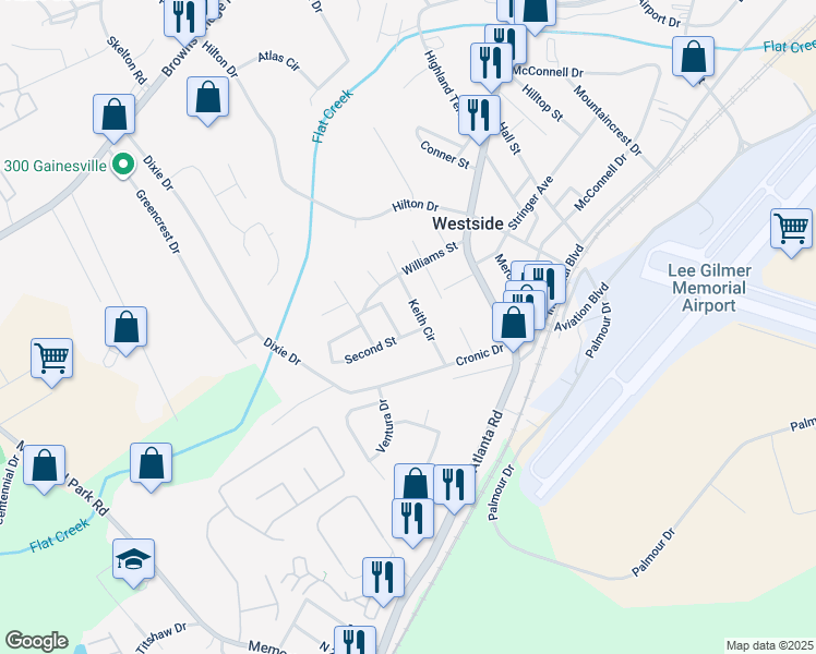 map of restaurants, bars, coffee shops, grocery stores, and more near 114 Second Street in Gainesville