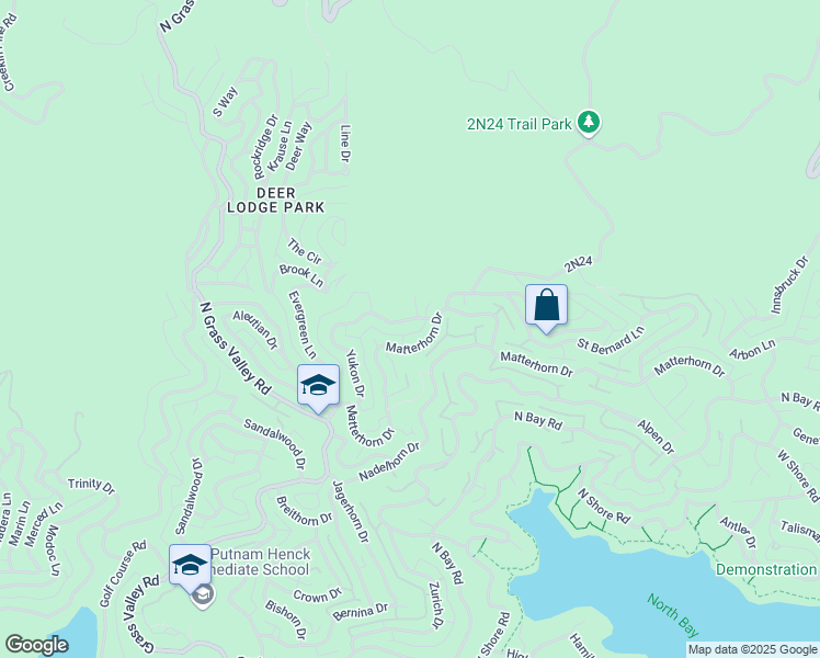 map of restaurants, bars, coffee shops, grocery stores, and more near 1285 Yukon Drive in Lake Arrowhead
