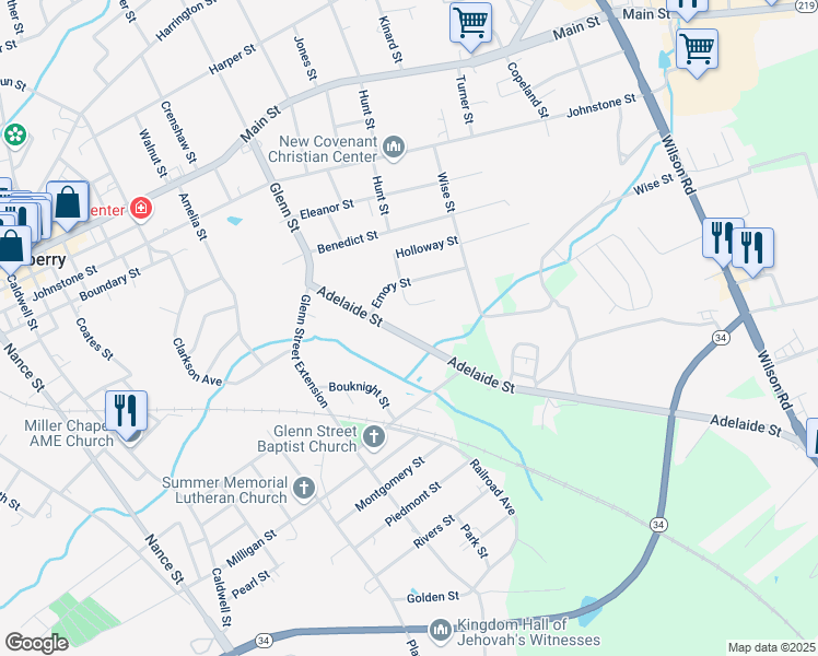map of restaurants, bars, coffee shops, grocery stores, and more near 2114 Adelaide Street in Newberry