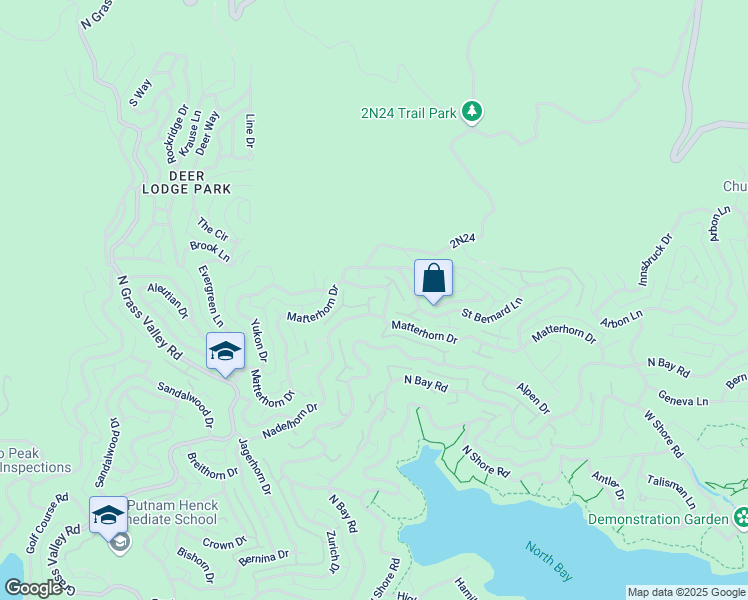map of restaurants, bars, coffee shops, grocery stores, and more near 1184 Nadelhorn Drive in Lake Arrowhead