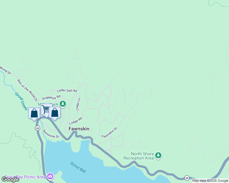map of restaurants, bars, coffee shops, grocery stores, and more near 1237 Ridge Road in Fawnskin