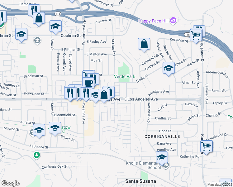map of restaurants, bars, coffee shops, grocery stores, and more near 2005 North Avenida Refugio in Simi Valley