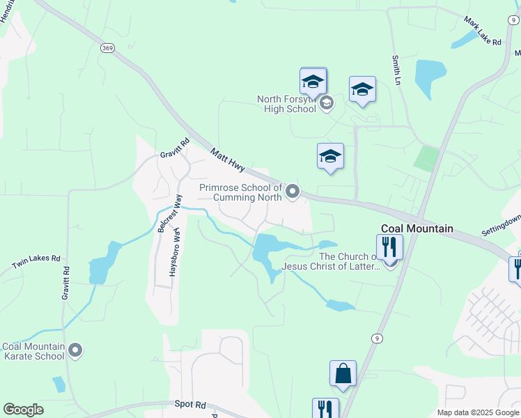 map of restaurants, bars, coffee shops, grocery stores, and more near 3730 Sierra Lake Drive in Cumming