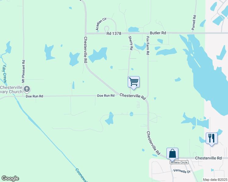 map of restaurants, bars, coffee shops, grocery stores, and more near 133 Chesterville Road in Tupelo