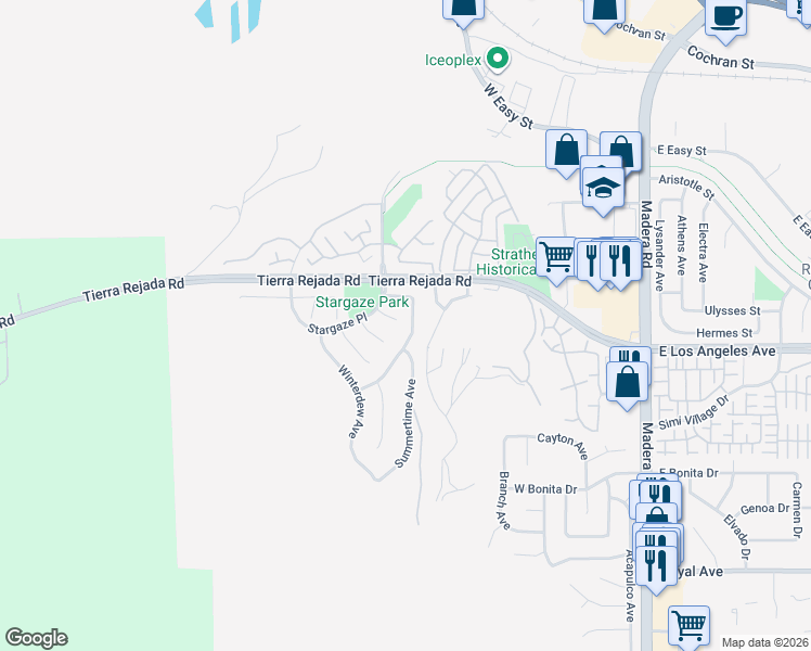 map of restaurants, bars, coffee shops, grocery stores, and more near 243 Cliffwood Drive in Simi Valley