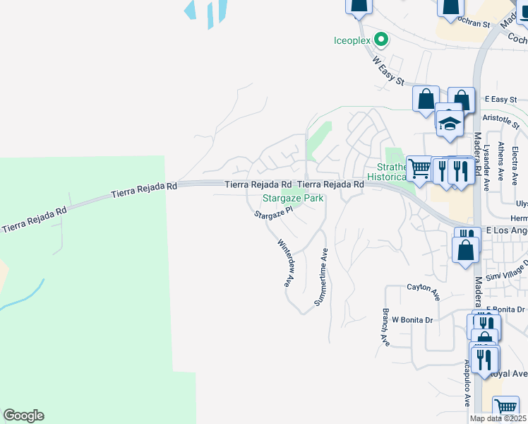 map of restaurants, bars, coffee shops, grocery stores, and more near 2052 Chenault Place in Simi Valley