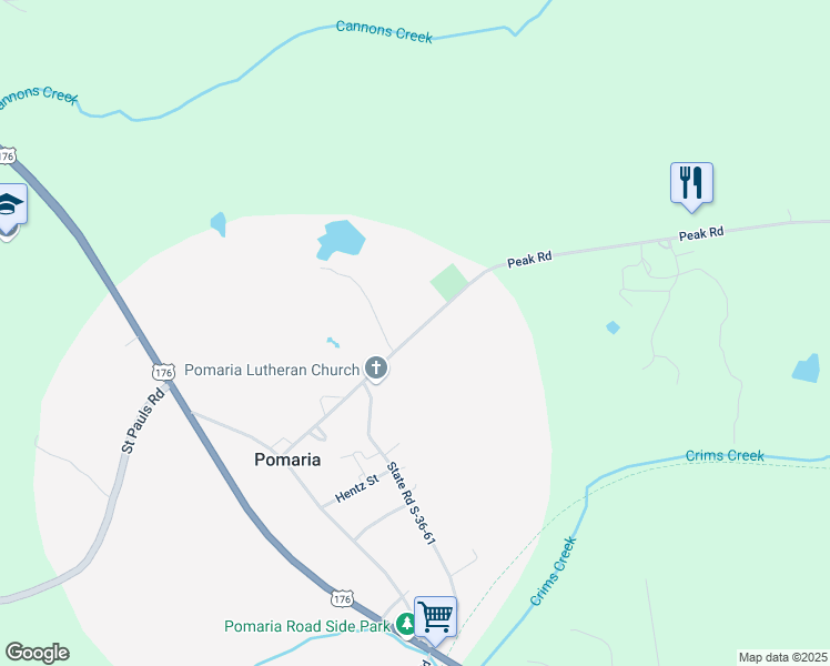 map of restaurants, bars, coffee shops, grocery stores, and more near Folk Street in Pomaria