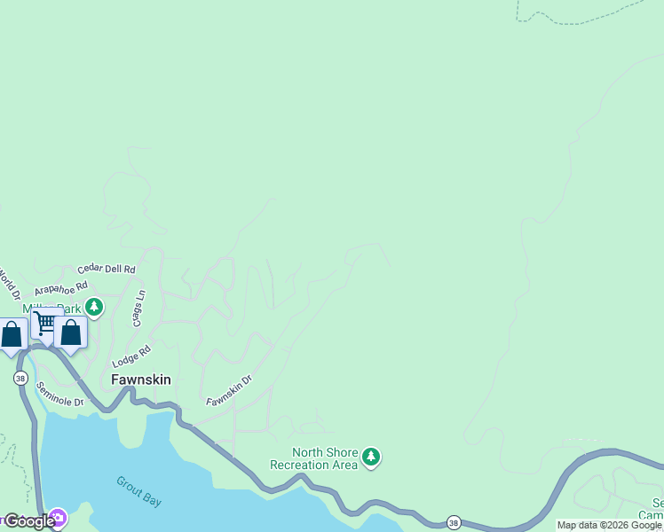 map of restaurants, bars, coffee shops, grocery stores, and more near 1286 Fawnskin Drive in Fawnskin
