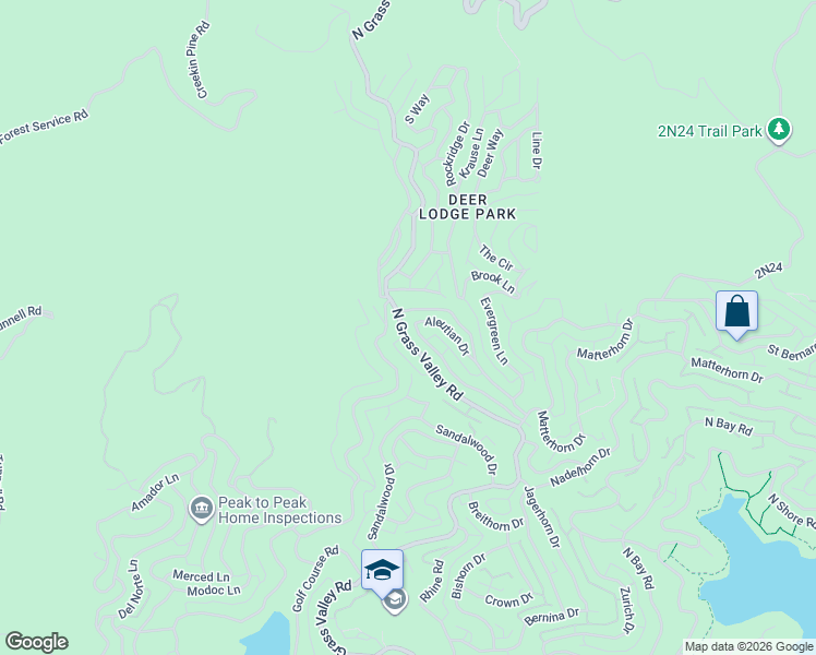 map of restaurants, bars, coffee shops, grocery stores, and more near 1243 North Grass Valley Road in Lake Arrowhead