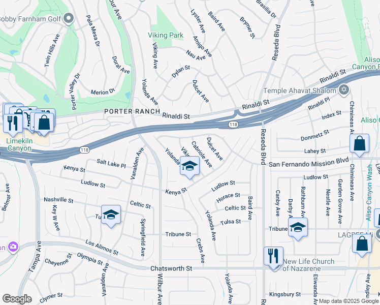 map of restaurants, bars, coffee shops, grocery stores, and more near 11144 Viking Avenue in Los Angeles