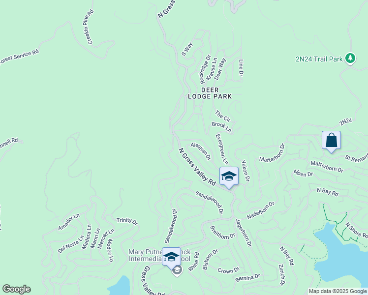 map of restaurants, bars, coffee shops, grocery stores, and more near 1243 North Grass Valley Road in Lake Arrowhead