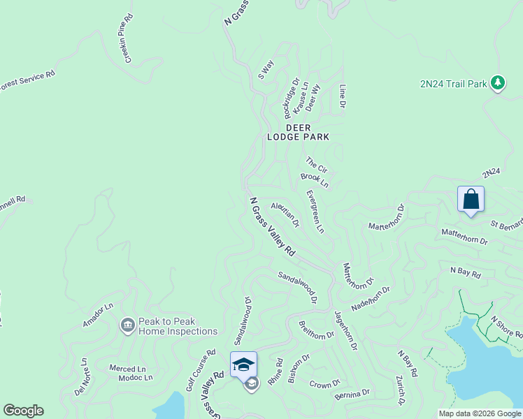 map of restaurants, bars, coffee shops, grocery stores, and more near 1218 Grass Valley Road in Lake Arrowhead