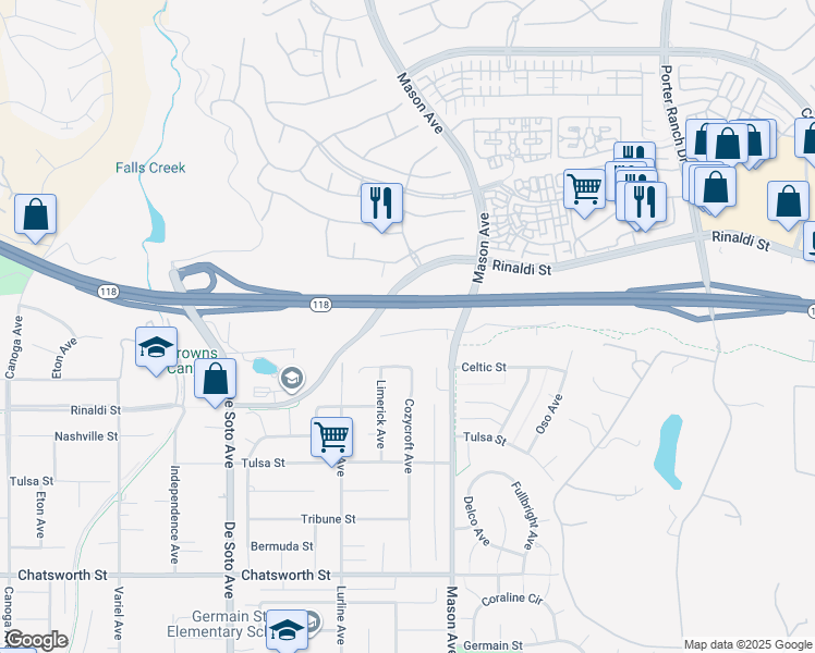 map of restaurants, bars, coffee shops, grocery stores, and more near 20577 Edgewood Court in Los Angeles