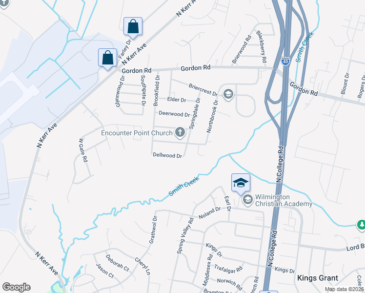 map of restaurants, bars, coffee shops, grocery stores, and more near 318 Springdale Drive in Wilmington