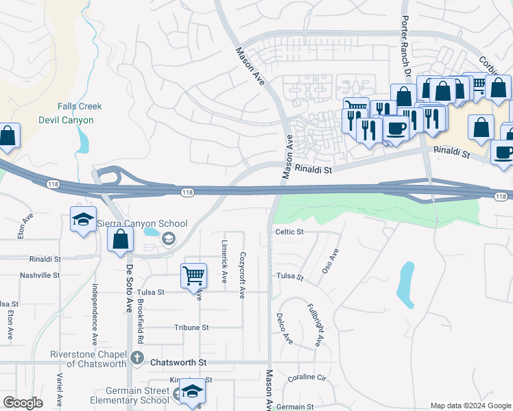 map of restaurants, bars, coffee shops, grocery stores, and more near 20533 Edgewood Court in Los Angeles