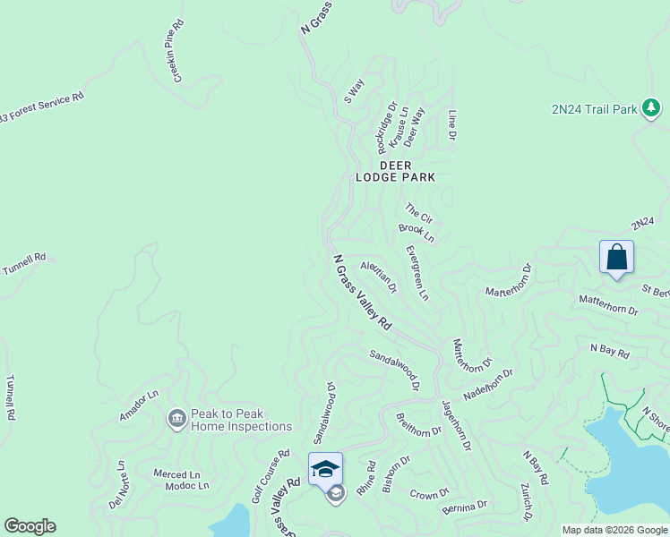 map of restaurants, bars, coffee shops, grocery stores, and more near 1218 Grass Valley Road in Lake Arrowhead