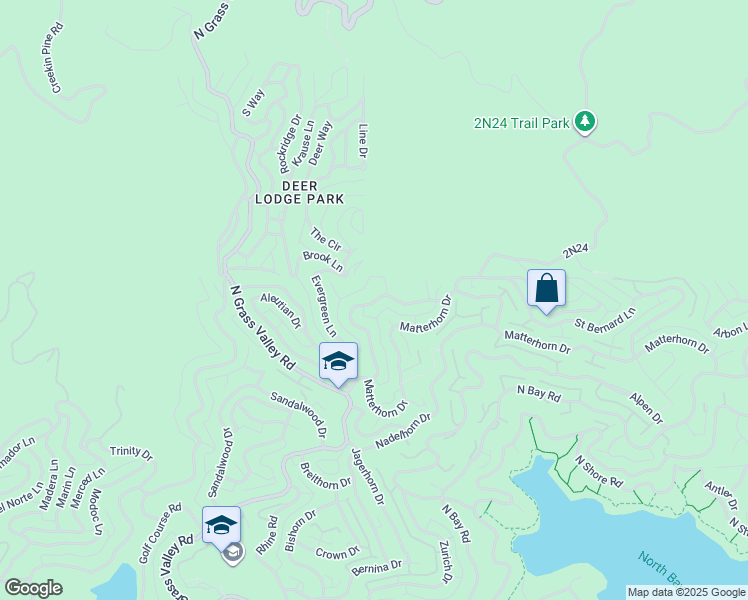 map of restaurants, bars, coffee shops, grocery stores, and more near Yukon Drive in Lake Arrowhead