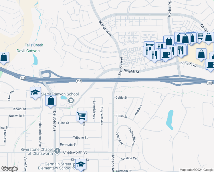 map of restaurants, bars, coffee shops, grocery stores, and more near 20533 Edgewood Court in Los Angeles