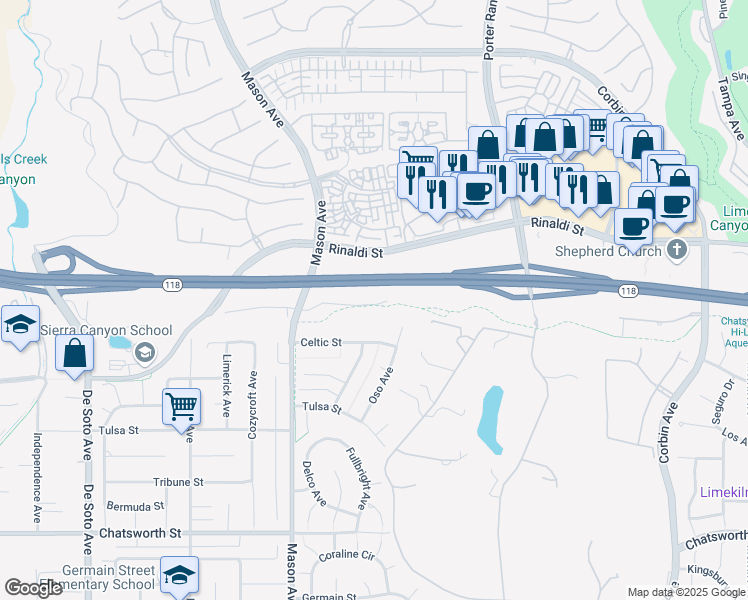 map of restaurants, bars, coffee shops, grocery stores, and more near 20335 Edgewood Court in Los Angeles
