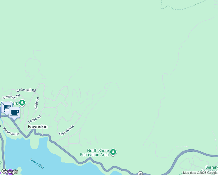map of restaurants, bars, coffee shops, grocery stores, and more near 1289 Canyon Road in Fawnskin