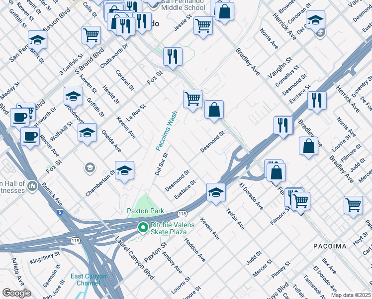 map of restaurants, bars, coffee shops, grocery stores, and more near 11177 Tamarack Avenue in Los Angeles
