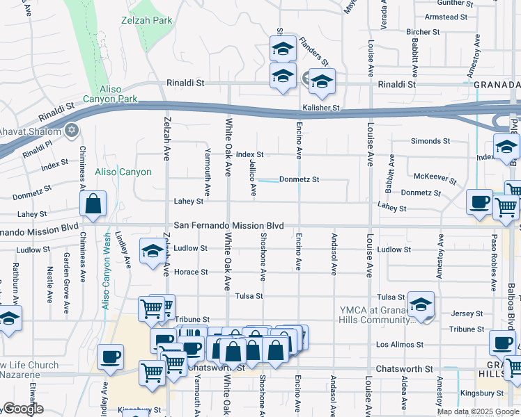 map of restaurants, bars, coffee shops, grocery stores, and more near 11140 Jellico Avenue in Los Angeles