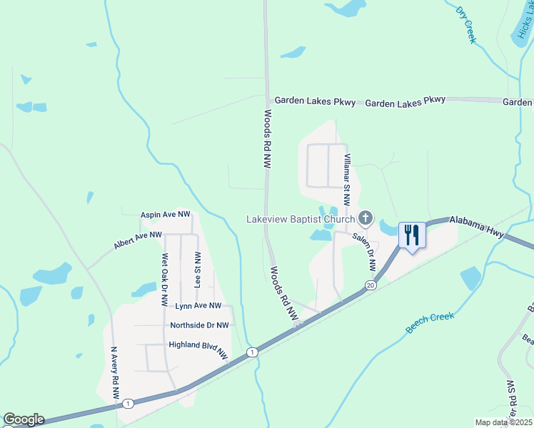 map of restaurants, bars, coffee shops, grocery stores, and more near 241 Woods Road Northwest in Rome