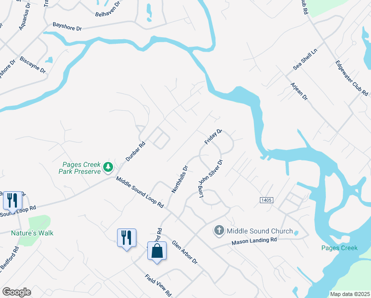 map of restaurants, bars, coffee shops, grocery stores, and more near 238 Pages Creek Drive in Wilmington