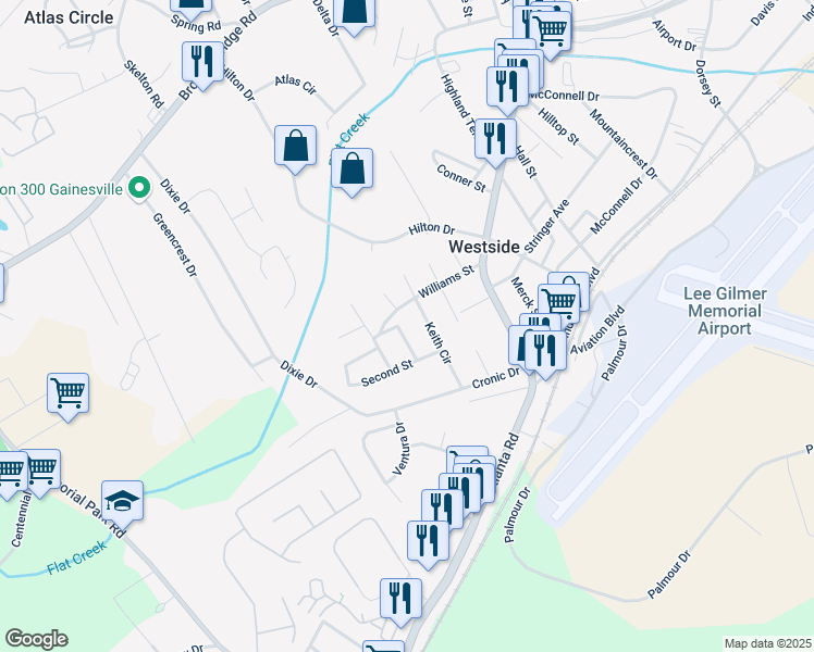 map of restaurants, bars, coffee shops, grocery stores, and more near 208 Williams Street in Gainesville