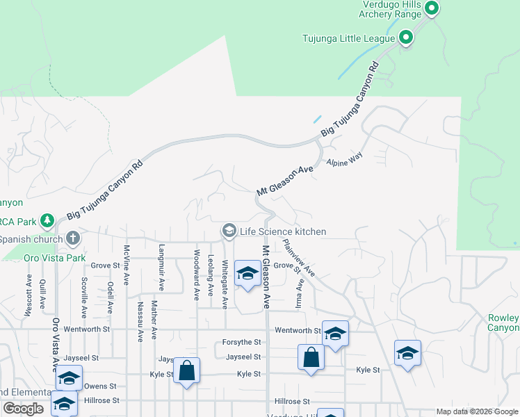 map of restaurants, bars, coffee shops, grocery stores, and more near 7802 Rim Canyon Road in Los Angeles