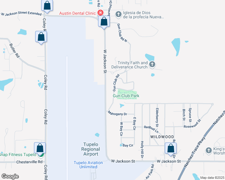 map of restaurants, bars, coffee shops, grocery stores, and more near 3159 Winchester Circle in Tupelo