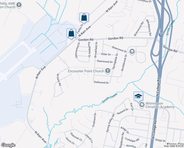 map of restaurants, bars, coffee shops, grocery stores, and more near 310 Brookfield Drive in Wilmington