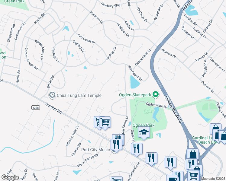 map of restaurants, bars, coffee shops, grocery stores, and more near 6601 Wheatfields Court in Wilmington