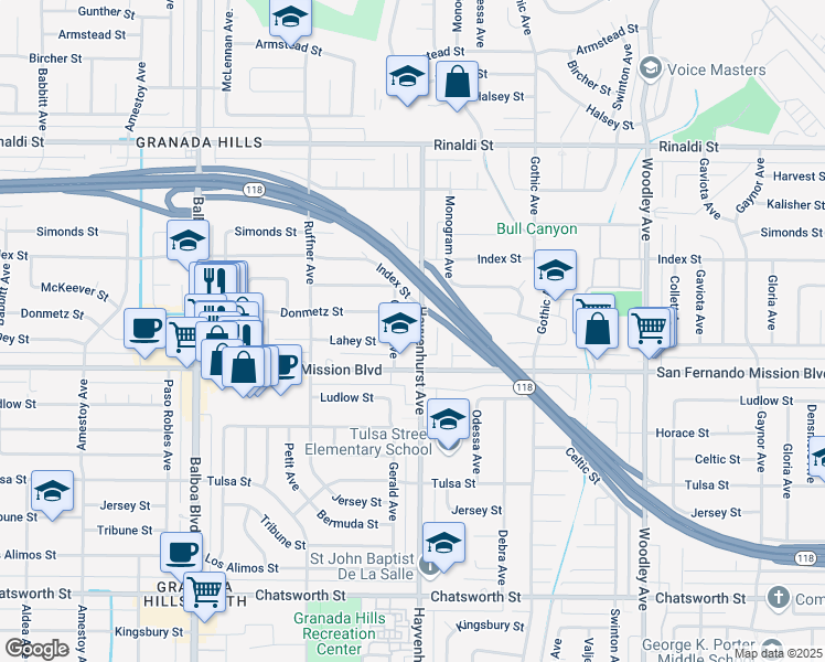 map of restaurants, bars, coffee shops, grocery stores, and more near 11139 Hayvenhurst Avenue in Los Angeles