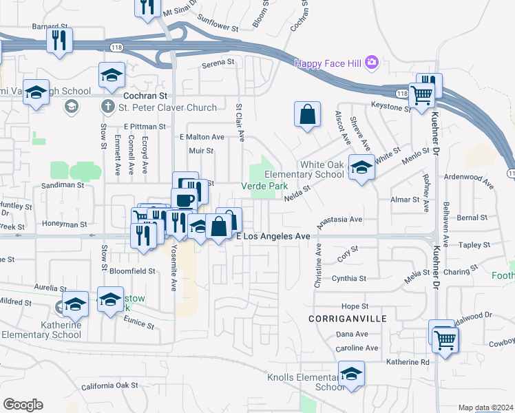 map of restaurants, bars, coffee shops, grocery stores, and more near in Santa Susana