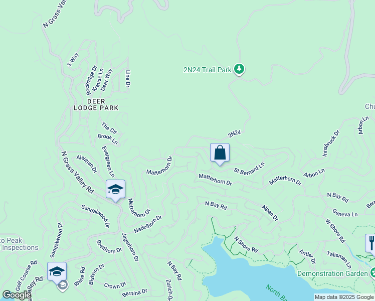 map of restaurants, bars, coffee shops, grocery stores, and more near 27535 Saint Bernard Lane in Lake Arrowhead
