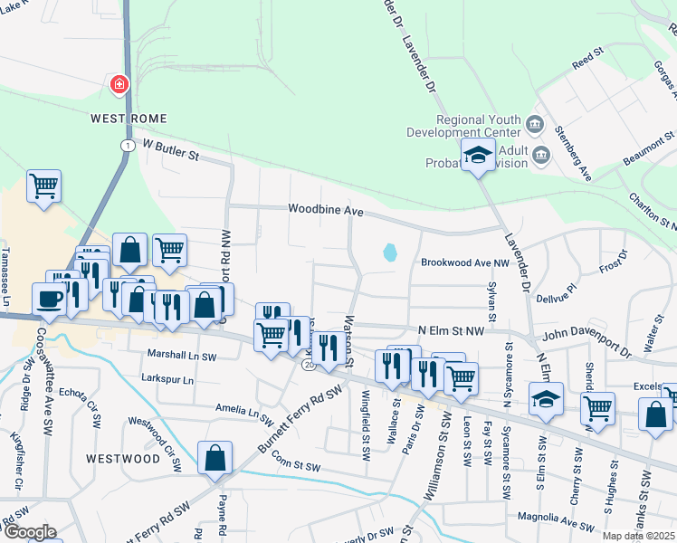 map of restaurants, bars, coffee shops, grocery stores, and more near 7 Texas Avenue Northwest in Rome