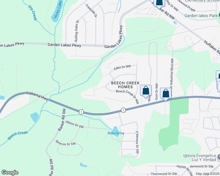 map of restaurants, bars, coffee shops, grocery stores, and more near 105 Drexel Drive Northwest in Rome