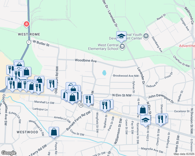 map of restaurants, bars, coffee shops, grocery stores, and more near 300 Watson Street in Rome