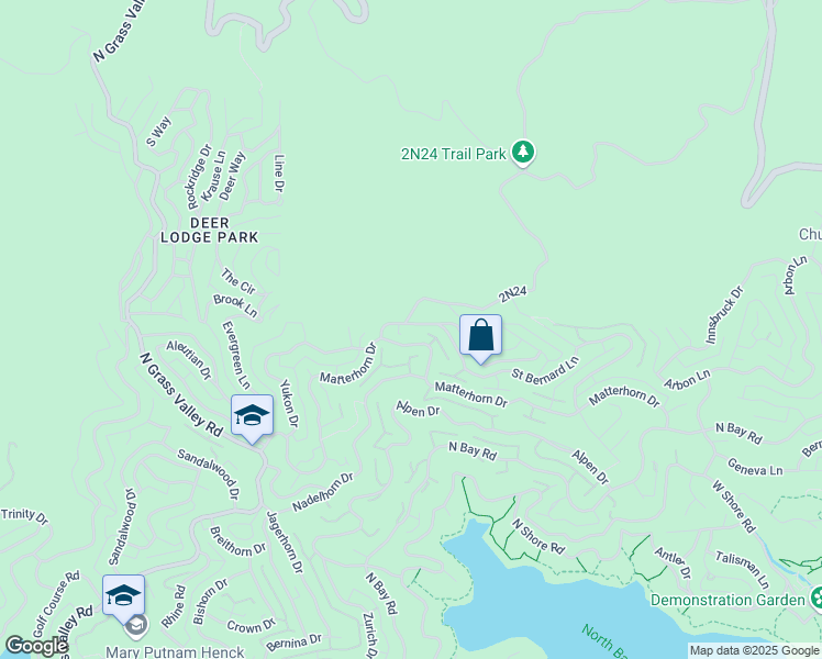 map of restaurants, bars, coffee shops, grocery stores, and more near 27535 Saint Bernard Lane in Lake Arrowhead