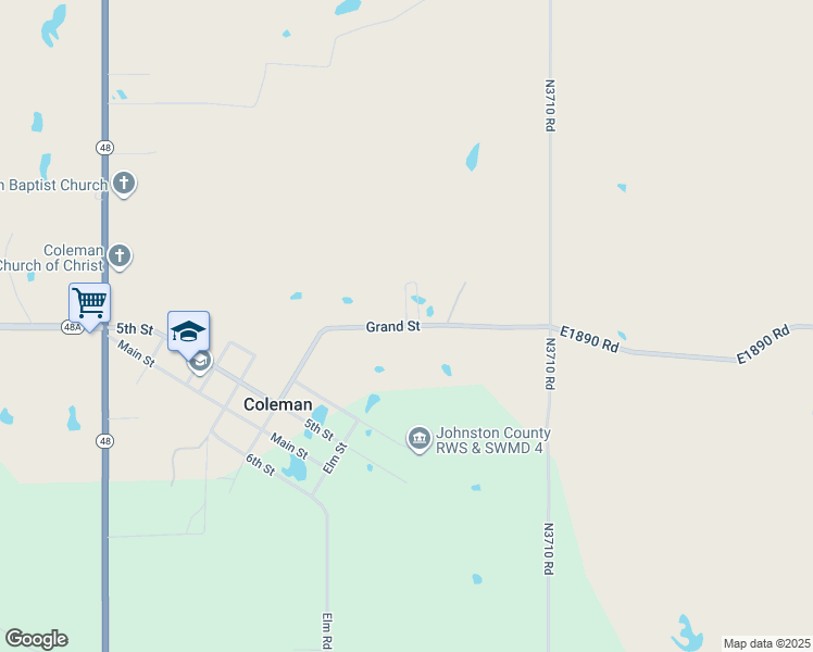 map of restaurants, bars, coffee shops, grocery stores, and more near Grand Street in Coleman