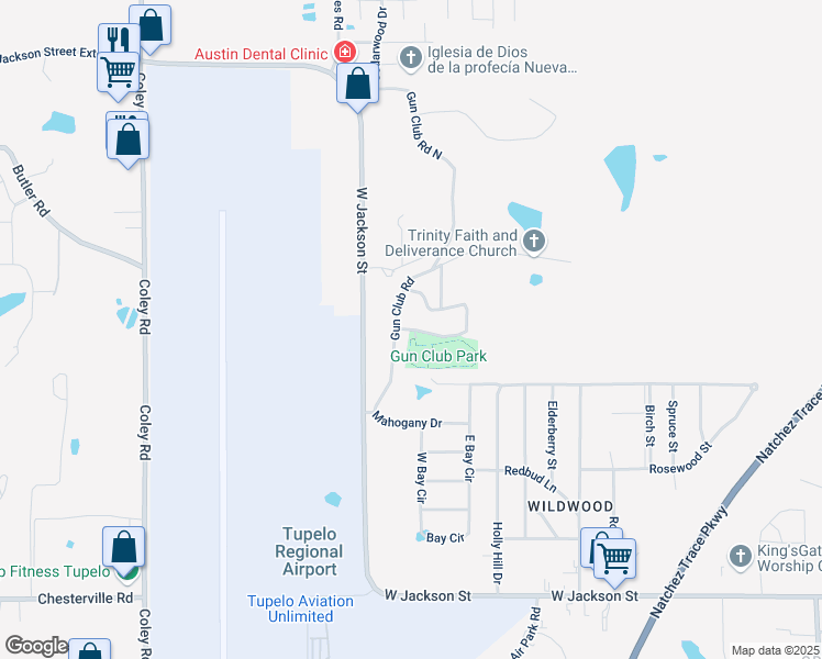 map of restaurants, bars, coffee shops, grocery stores, and more near 3159 Winchester Circle in Tupelo