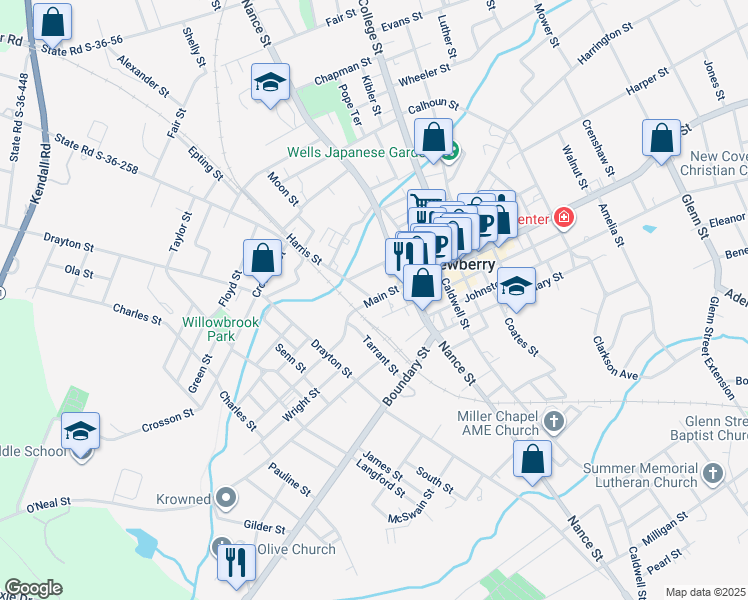 map of restaurants, bars, coffee shops, grocery stores, and more near 900 Main Street in Newberry
