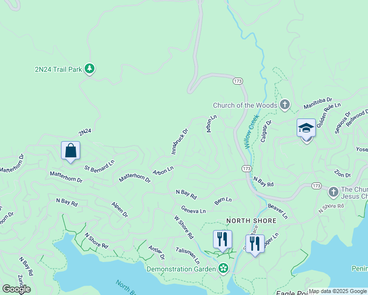map of restaurants, bars, coffee shops, grocery stores, and more near 1290 Saint Anton Drive in Lake Arrowhead