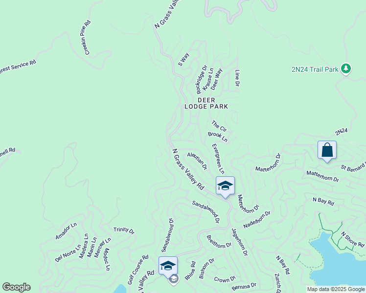 map of restaurants, bars, coffee shops, grocery stores, and more near 1281 Aleutian Drive in Lake Arrowhead